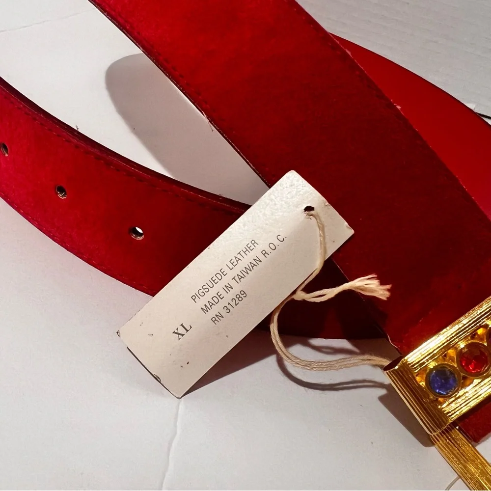 1980s maximalist jewel-tone red suede statement belt